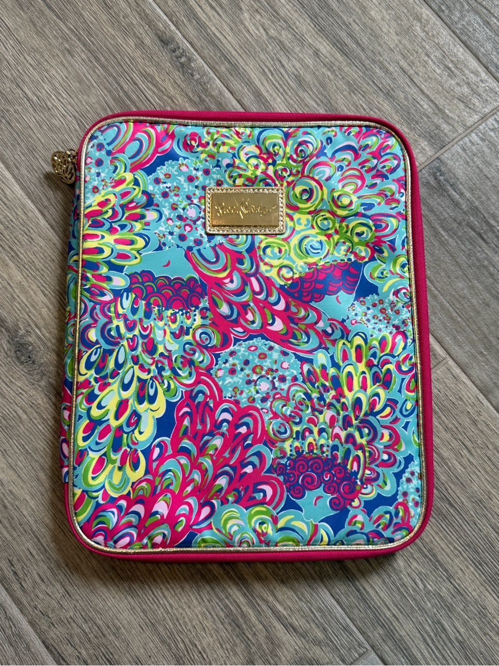 Lilly Pulitzer Agenda Folio Organizer Pink Multi Zip Case iPad Tablet 10x12.5"